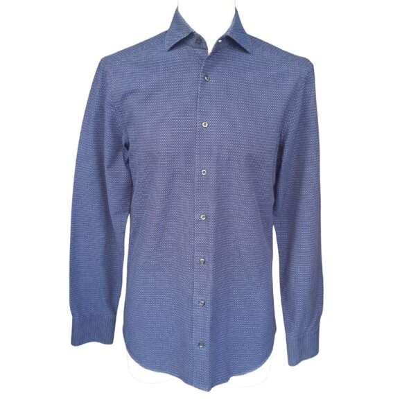 Linea In SZ 15 Slim Fit Woven Blue Button Up Non-Iron Men's Shirt - Picture 2 of 14